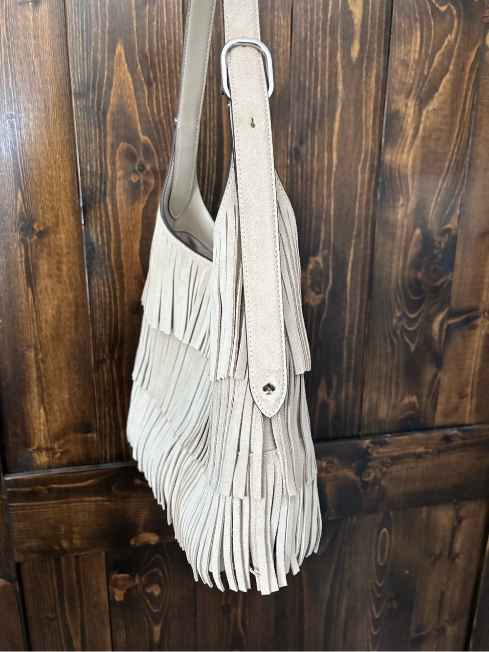 Kate Spade Fringe Shoulder Bag in Light Beige - Stylish Women's Hobo - Picture 4 of 5